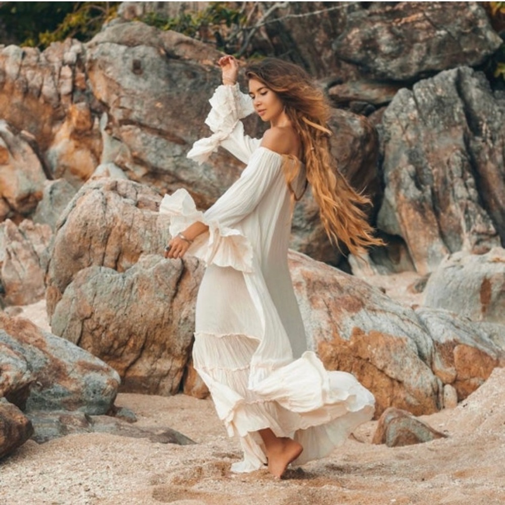 Ocean Moonlight Off Shoulder Maxi Dress Wedding Engagement Festival Resort Dress